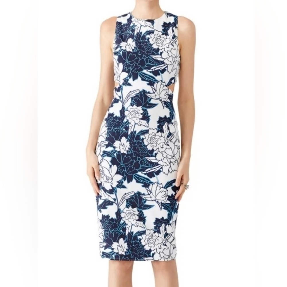 Anthropologie Yumi Kim Showtime Blue White Floral Midi Dress with Cutouts SM MED